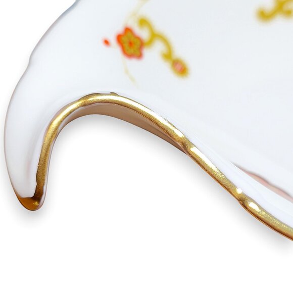 Minton Oberon Bone China Leaf Trinket Dish & Mustard Jar White, Orange & Gold - Picture 6 of 14